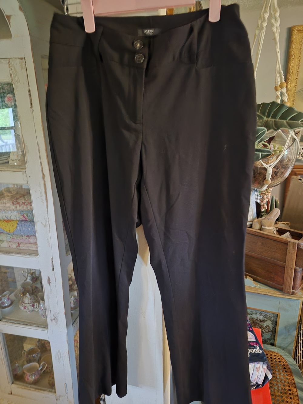 black Alfani women's dress pants feature a straight-leg cut and a double-button